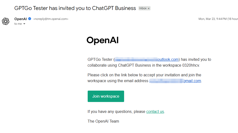 chatgpt business邀请邮件